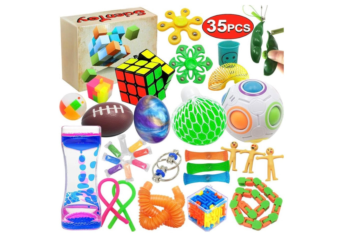 Fidget Toy Set, 35 Pcs Sensory Toy for ADD, OCD, Autistic Children, Adults, Anxiety Autism to Stress Relief and Anti Anxiety with Motion Timer, Perfect for Classroom Reward with Gift Box